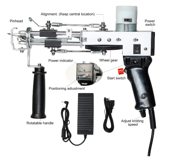 Tufting Gun Kit 2 in 1 Cut Pile and Loop Pile Electric Cloth Cutting Machine 70W Nonwoven Fiber