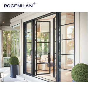 Portes Doubles en Aluminium Personnalisées Rogenilan, Style Crittal, Étanches, Grille <span class=keywords><strong>Vintage</strong></span>, Verre Trempé, Charnières pour Maison - Product Image 5