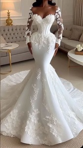 S0042F Vestido de Novia Sirena Novedad 2026 para Novia Africana con Top de Tubo de Encaje con Cuentas y Falda Larga de Cola de Pez para Fiestas de Verano - Product Image 3