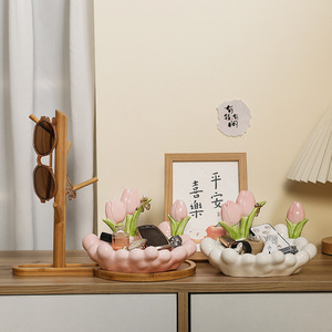 Ruijie Ceramic Tulip Storage Tray Irregular Shape Standing Type Multifunction Home <b>Decor</b> Key Holder <b>Dressing</b> <b>Table</b> Organizer - Product Image 1