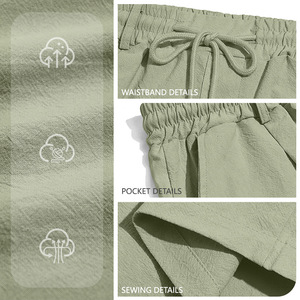 <strong>Men's</strong> European Size Casual <strong>Linen</strong> Drawstring Loose Fit Solid Color Cropped Breathable Beach <strong>Shorts</strong> - Product Image 5