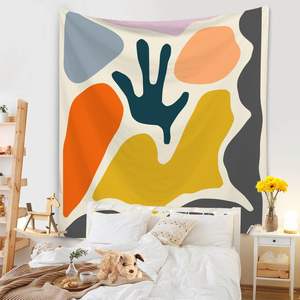 Tapisseries murales bohèmes pour filles noires, style frais et minimaliste, illustration orange Morandi, imprimé floral fait main, vente chaude en Chine - Product Image 4