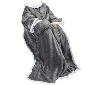 Ultra Weiche <span class=keywords><strong>Flanell</strong></span>-Fleece-Sherpa 2-Lagige Tragbare Decke mit Ärmeln Bequeme TV-Decke Gemütliche Kuscheldecke - Product Image 1