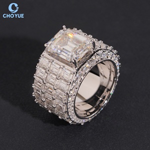 Hip Hop Large Emerald Cut Moissanite <b>Ring</b> Full Baguette Paved Iced Out Statement Jewelry <b>for</b> <b>Men</b> Rappers GRA Diamond Party <b>Rings</b> - Product Image 1