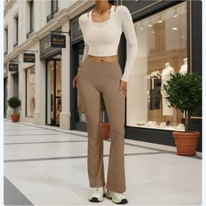 Conjunto de Yoga de 2 Piezas para Primavera/Otoño, Transpirable, Ecológico, de Secado Rápido, con Top Fruncido de Cintura Alta y Leggings Levanta Glúteos para Mujer - Product Image 3