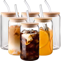 Tasse à bière en forme de boîte transparente en verre borosilicaté de 16oz 480ml bouteille en verre d'eau potable directe avec couvercle en bambou