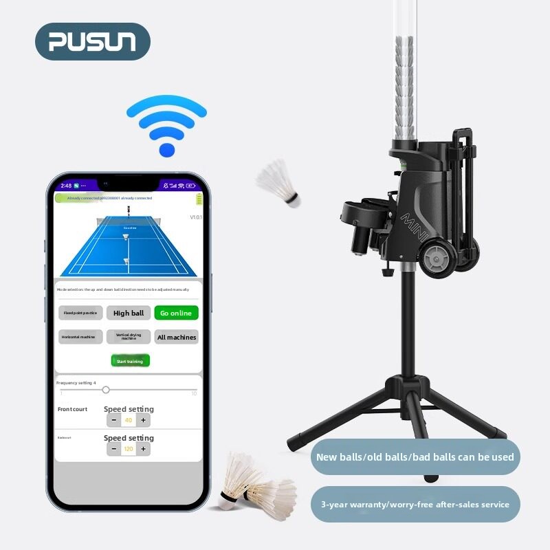 PUSUN PB-MiniPro Intelligent Badminton Service Machine Personal Portable Compact Trainer with Adjustable Ball Release Speed