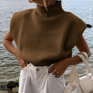 Maglione Trendy Personalizzato con Logo, Collo Alto, Pullover Lavorato a <span class=keywords><strong>Maglia</strong></span> Oversize per <span class=keywords><strong>Donna</strong></span>, Top Corto Senza Maniche in Lana per l'Autunno - Product Image 5