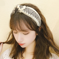 Bandeau à nœud large européen et américain Fashion Bandeau à cheveux noué en croix Simple Laine Accessoires de cheveux faits à la main