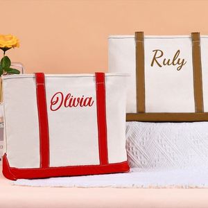 Keymay Large Custom Logo Cotton Canvas <b>Tote</b> Bag Women Embroidered <b>Zip</b> Shoulder Beach Weekender Shopping All Seasons Portable - Product Image 3