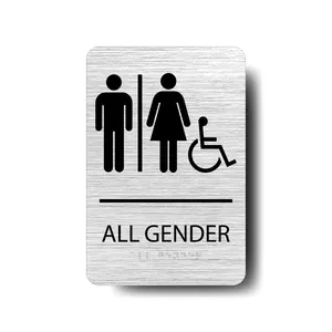 ADA 준수 남녀 공용 화장실 기호, 남성, 여성 및 휠체어 기호 장애인 6 "x 9" 준수 제기 촉각 텍스트 및 점자 |