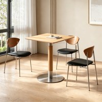 Table basse simple en bois massif rétro, petite table ronde pour balcon, table à manger, table de réception et de négociation avec chaises