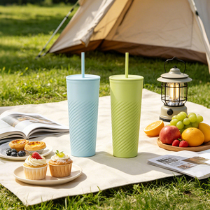 EVERSHINE Gobelet en plastique personnalisé avec logo, bouteille d'eau portable pour <span class=keywords><strong>camping</strong></span> et été, avec paille, double paroi, finition mate - Product Image 2