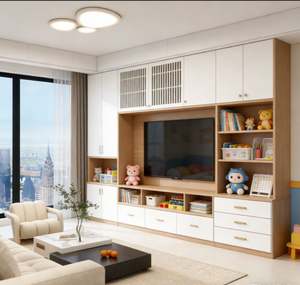 Meuble TV de salon modulaire en bois avec tiroirs et étagères – Vente directe usine à bas prix - Product Image 5