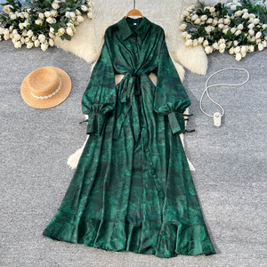 Vestido Maxi Casual de Verano con Cuello Camisero para Mujer, Vestido Estampado Estilo <span class=keywords><strong>Imperio</strong></span> - Product Image 3