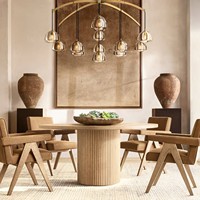 Table à manger ronde en chêne massif de style rétro américain, meubles faits à la main sur mesure pour la maison, l'hôtel et la restauration