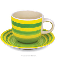 Service de table 4 pièces en porcelaine émaillée écologique style chilien, tasse et soucoupe en céramique 350cc, peintes à la main