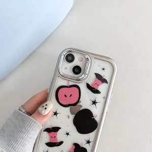Étui <span class=keywords><strong>de</strong></span> téléphone plaqué argent motif pomme rose noir mignon pour iphone 12-15promax - Product Image 3