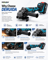 Meuleuse d'angle sans fil rechargeable DERUIDA 100 115 125 mm, outil électrique sans balais pour la découpe et le polissage à domicile