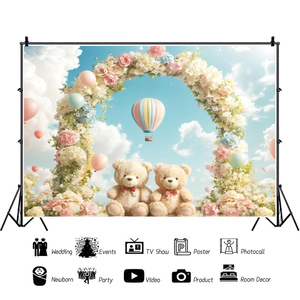 Lindos osos de peluche, globos de aire caliente Los fondos de <span class=keywords><strong>fotos</strong></span> son perfectos para fiestas de cumpleaños y decoraciones de ducha de revelación de género. - Product Image 3