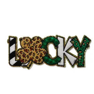 Wholesale Embroidery Lucky Leopard Print/Clover St.Patricks Day Chenille Patches Iron On Holiday Patches