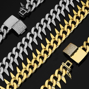 Ougepheli 22มม. ฮิปฮอปเย็น CZ zircon <span class=keywords><strong>หนาม</strong></span>ปก de cadena Cubana eslabano สร้อยคอ Miami cuban Link Chain - Product Image 6