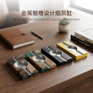 Modern Luxury Resin Stainless Steel Single Slot Cigar <b>Ashtray</b> For Business Gifts - Product Image 2
