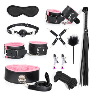 Set di manette fetish per coppie, set di 10 pezzi per restraints <span class=keywords><strong>BDSM</strong></span>, accessori bondage in pelle, giocattoli in pelle. - Product Image 2