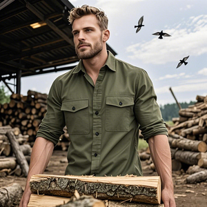 High Quality Work Clothes Cotton Shirts Casual Thickened Button-<b>down</b> Men's Outdoor Casual Solid-color Shirts - Product Image 2