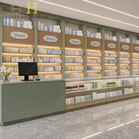 Vitrine de présentation en bois pour cosmétiques, comptoirs avec éclairage LED, présentoirs sur mesure pour parfums, pour boutique de beauté et maquillage