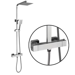 Ensemble <span class=keywords><strong>de</strong></span> robinetterie <span class=keywords><strong>de</strong></span> douche moderne en acier inoxydable SUS304 avec pommeau <span class=keywords><strong>de</strong></span> pluie carré et douchette à main en acier brossé - Product Image 3