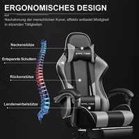 Fauteuil de bureau et gaming en cuir au design moderne, pivotant à 360°, avec vérin à gaz 3 positions, pieds coniques, repose-pieds et support lombaire réglables en hauteur - Vente en gros