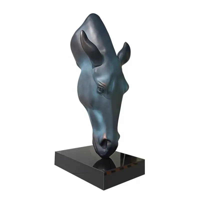 Escultura em fibra de vidro para hotel, fonte de arte em resina para decoração de exterior, cabeça de cavalo em bronze, tamanho grande, venda de fábrica