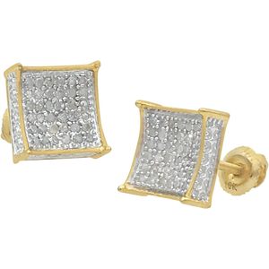 Ornaatis Diamond <b>Square</b> Stud Earrings 10k Yellow Gold 8mm Round Cut <b>White</b> Natural Screw Back Everyday Wear - Product Image 1