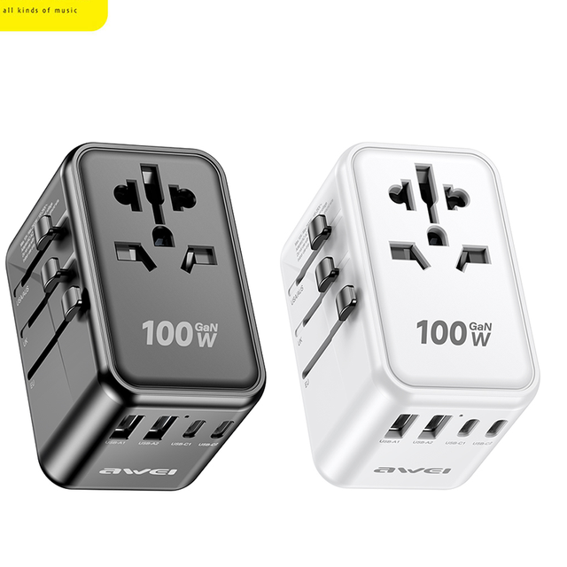 AWEI G-50 Pd 100W Gan Multi-Port Compact Fireproof Mobile Phone Universal Chargers Worldwide US UK EU AU Wall Travel Adapter