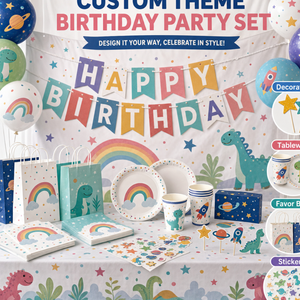 Ensemble de fournitures pour fête d'<span class=keywords><strong>anniversaire</strong></span> sur le thème des événements, en plastique personnalisé, décorations, vaisselle, sacs cadeaux, autocollants, vente en gros - Product Image 6