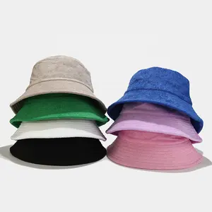 หมวกทรงบัคเก็ตหมวกทรงบัคเก็ตหมวกทรงบัคเก็ตผ้าเทอร์รี่สีเขียวเรียบโลโก้ออกแบบได้ตามต้องการ