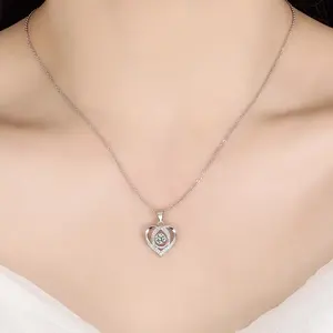 Hot Selling 925 Sterling Silver Cubic Zirconia Heart Of The Ocean Beating Heart Pendant Necklace For Women