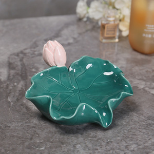 Lotus Soap Dish Ceramic Leaf Shape Self Drain For Bathroom Home Decor - Product Image 4