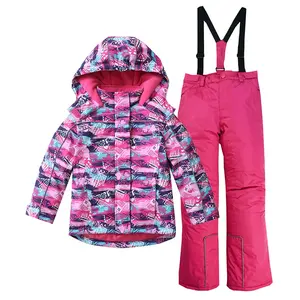 Gadis Berwarna Salju Pakai Tahan Air Snowsuit 2 Buah Ski Jaket Celana Windproof Bertudung Salju Mantel untuk Anak-anak