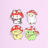 En gros, épingles de revers en émail rigide et badges en métal personnalisés, motifs animaux mignons (Champignon, Chat, Mouton, Grenouille, Poussin)
