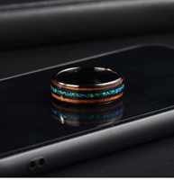 Bague double en bois et opale, en tungstène et acier inoxydable avec incrustation en céramique, pour mariage, fête ou anniversaire, alliance éternelle, bijoux