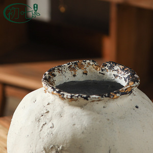 Vase en poterie rustique de style chinois, pot en céramique blanc vieilli, décoration de table pour la maison, style zen, 8-16 pouces - Product Image 4