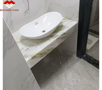 Dalle de marbre naturel poli blanc et vert pour meuble-lavabo et comptoir de salle de bain de villa de luxe chinoise