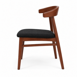 Chaise de salle à manger en bois de style moderne du milieu du siècle, siège rembourré en tissu noir, mobilier de maison, design en bois d'acajou - Product Image 2