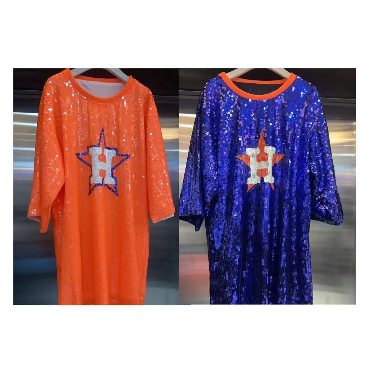 Hoge Kwaliteit Oversized Shirts Met Lovertjes Mode Korte Mouwen T-Shirt Jurk Voetbal Jersey Vrouwen Cheer Uniformen