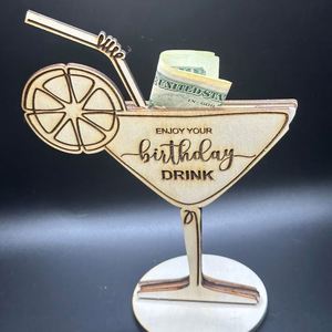 Verre à Martini en Bois, Cadeau Unique, Porte-Carte de Virement/Anniversaire, Porte-Argent - Product Image 1
