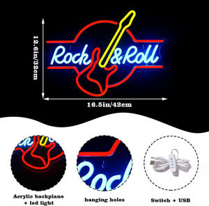 Enseigne Néon Guitare <span class=keywords><strong>Rock</strong></span> and Roll Enseigne Néon Guitare Lumière Podcasting LED Décorations Murales pour Studio Musique Man Cave Bar Chambre à coucher - Product Image 4