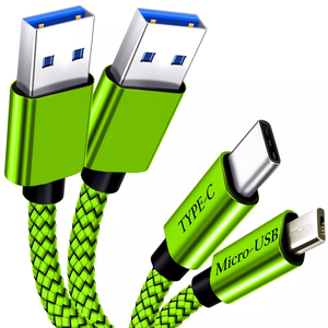 Nhà máy thiết kế mới màu xanh lá cây nylon bện Micro Type-C 2.4A 3A sạc cáp 1m 2m 3m OEM USB-C đồng bộ ngày Cáp USB - Product Image 1