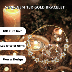Pulsera de Oro de 18K con Diamante de Laboratorio de 8 Pulgadas, Corte Brillante Redondo, Estilo Flor, para Mujer, 6g - Product Image 2